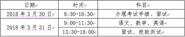 2018年单独招生考试科目及时间安排