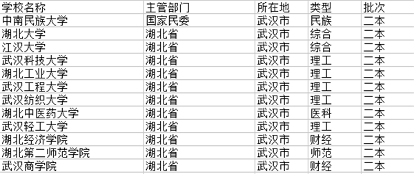 武汉市二本大学