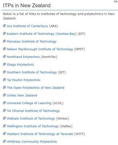新西兰现有16所国立理工学院